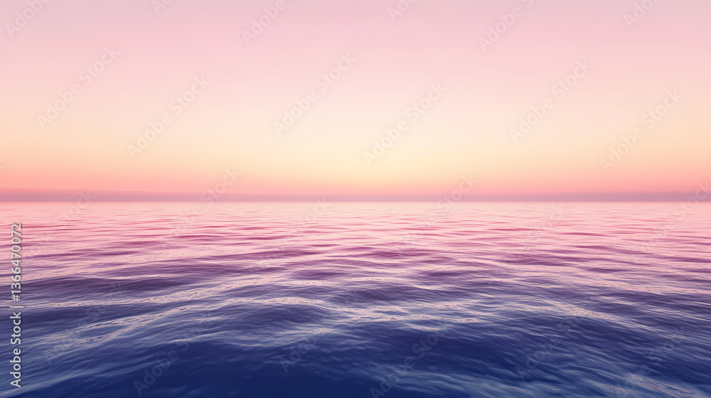 Serene dawn sky with soft gradient over calm ocean surface. Muted Awakening. Illustration Serene dawn sky with soft gradient over calm ocean surface. Muted Awakening. Illustration