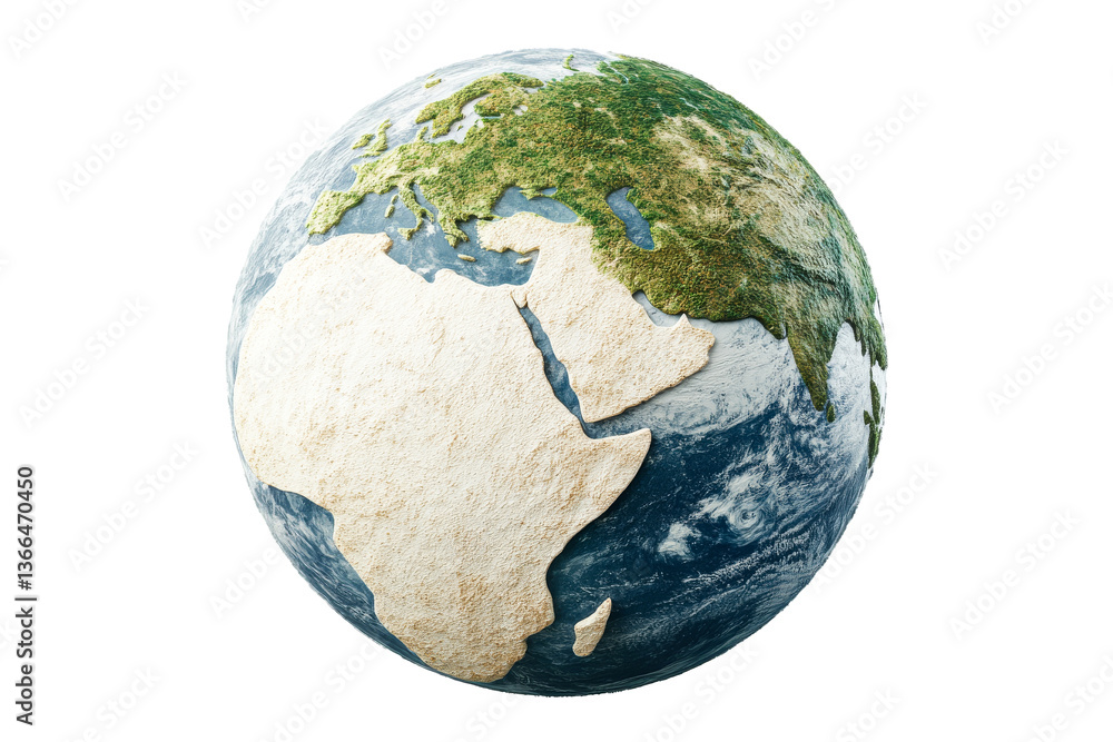 Detailed Earth planet model, view on Africa and Eurasia, cut out transparent Detailed Earth planet model, view on Africa and Eurasia, cut out transparent