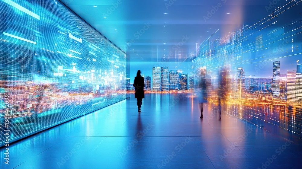 Future City Business Corridor with Digital Screens Future City Business Corridor with Digital Screens