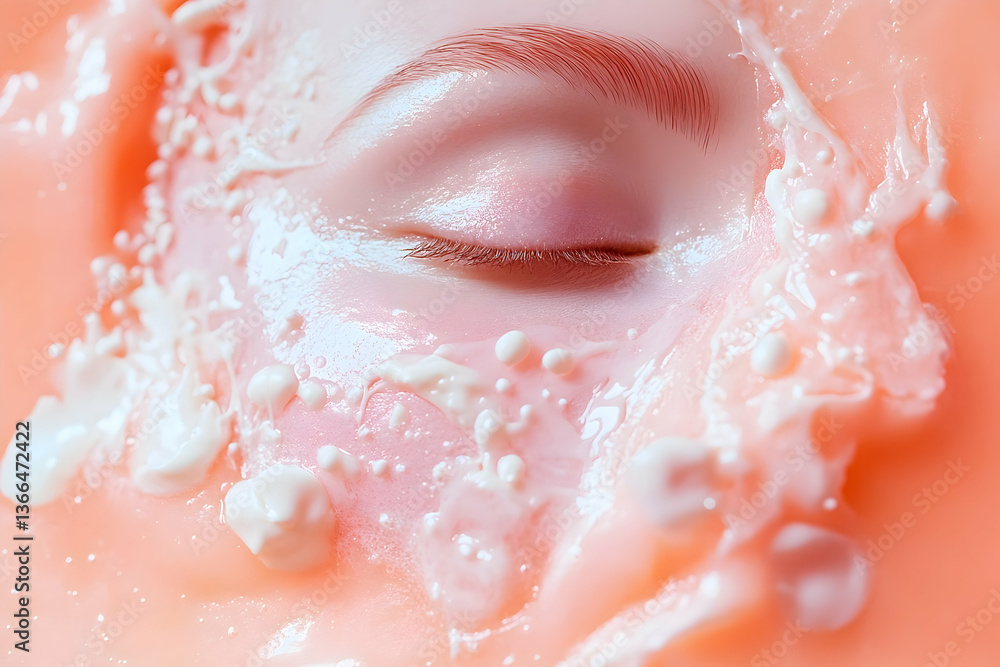 Fototapeta premium Close-up Shot of a Woman's Face Covered in Cream, Aesthetic Beauty Concept