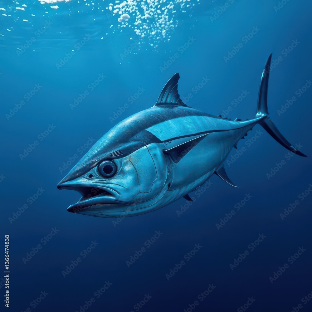 Fototapeta premium Powerful Bluefin tuna swimming in ocean depths, ocean life, fishing