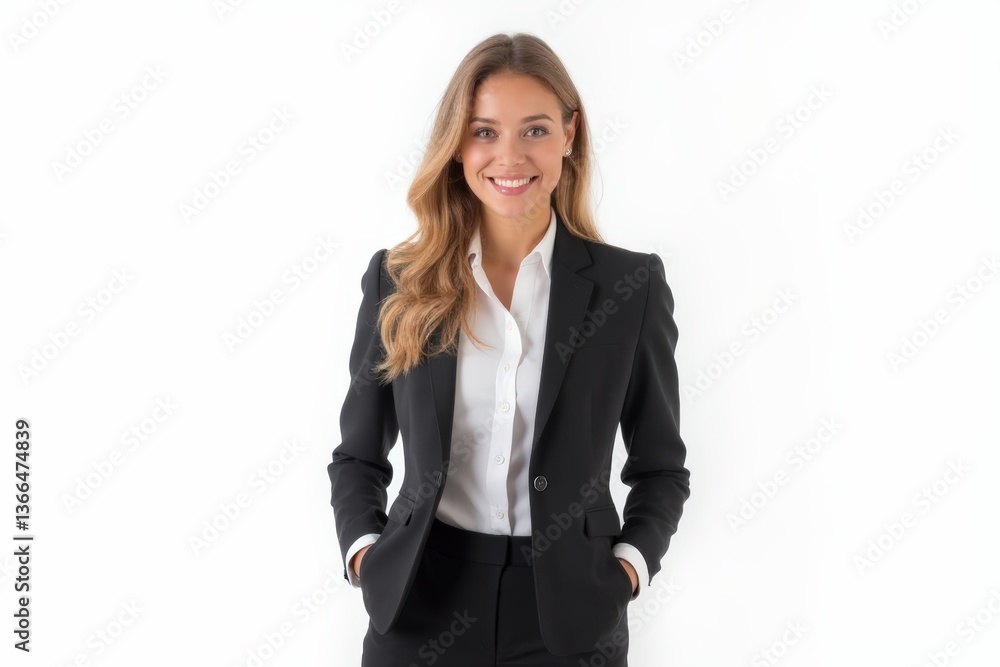 Half-Length (Waist-Up) portrait of young stylish smiling Slovenian female model in business wear isolated on pure white background looking at camera Half-Length (Waist-Up) portrait of young stylish smiling Slovenian female model in business wear isolated on pure white background looking at camera