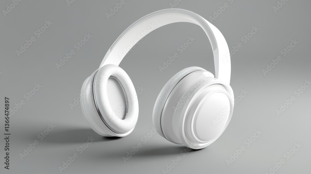 White Over Ear Headphones Displayed on a Solid Gray Background White Over Ear Headphones Displayed on a Solid Gray Background