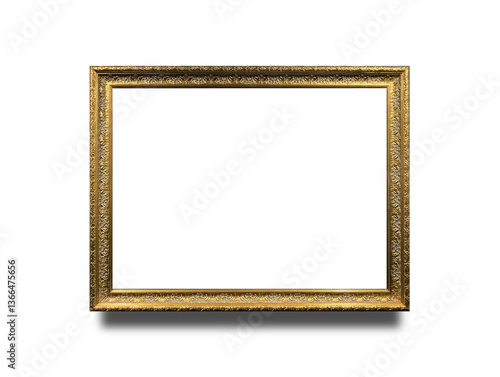 Elegant gold horizontal frame with floral ornament. A luxurious and vintage-inspired rectangular picture frame with intricate details. Perfect for classic decor, artwork, and photography.