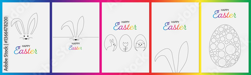 Happy Easter Card Set. Minimal Line Art