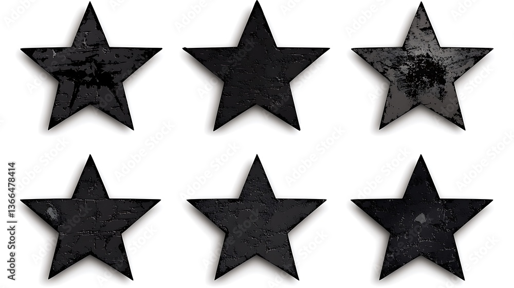 Six Black Five Pointed Stars Arranged Against White Backgrounds Six Black Five Pointed Stars Arranged Against White Backgrounds