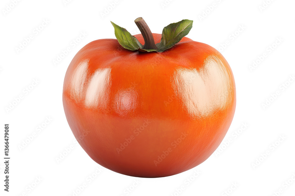 A single orange persimmon fruit with green leaves on a black background in a studio shot A single orange persimmon fruit with green leaves on a black background in a studio shot