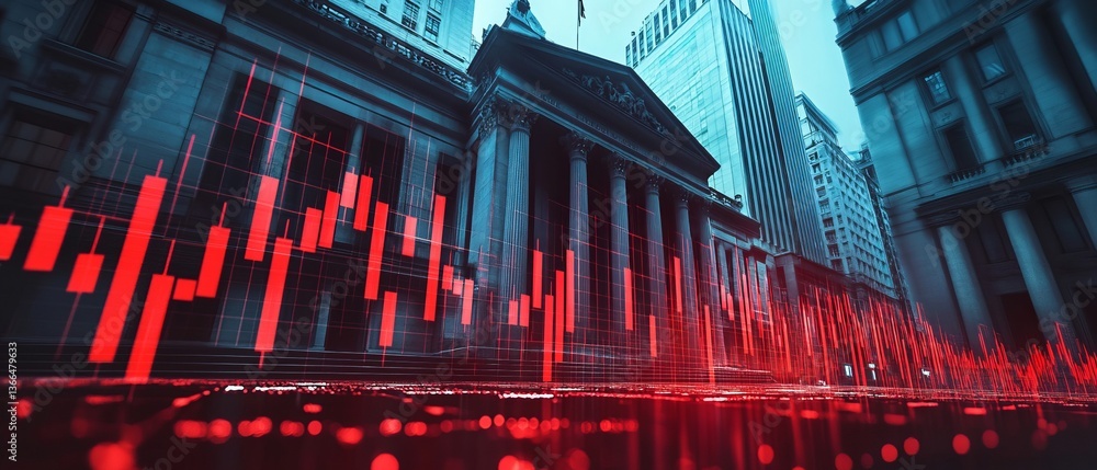 A government building with red market fluctuations on display
