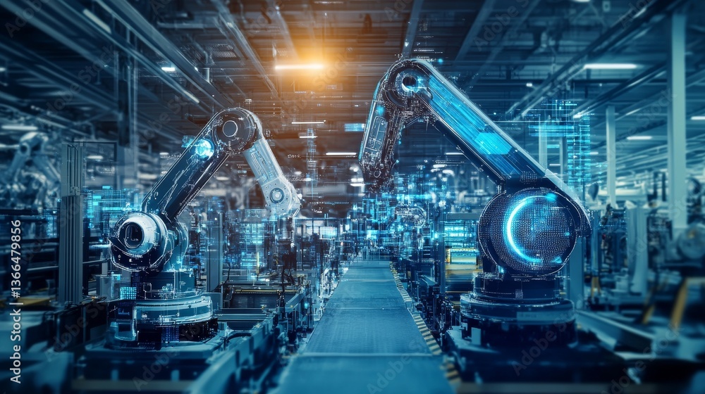 An AI powered system optimizing industrial automation by analyzing production line data, machinery health, and workflow efficiency to streamline manufacturing processes An AI powered system optimizing industrial automation by analyzing production line data, machinery health, and workflow efficiency to streamline manufacturing processes