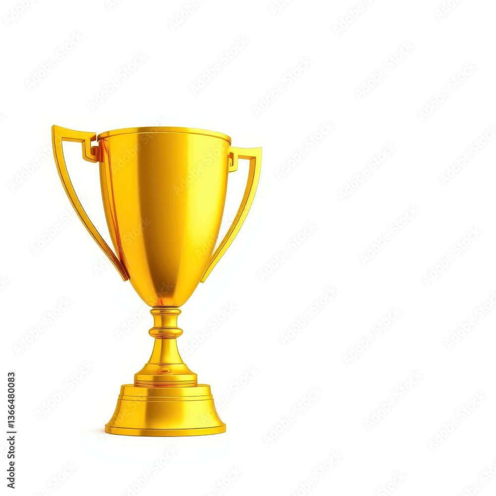Gleaming golden trophy cup, isolated on pure white background, prestige, object, contest Gleaming golden trophy cup, isolated on pure white background, prestige, object, contest