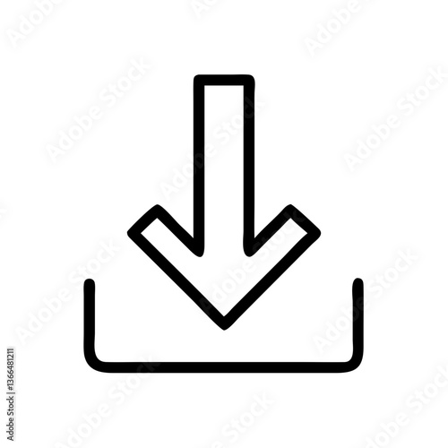 A bold, graphic download arrow icon symbolizing the instant acquisition of digital content, in sharp, clean black lines.