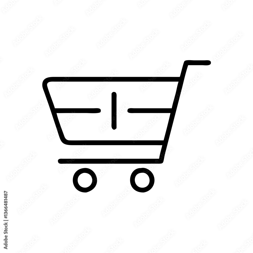 A simple shopping cart icon symbolizing online purchases and retail experiences with a bold black outline against a clean white background. A simple shopping cart icon symbolizing online purchases and retail experiences with a bold black outline against a clean white background.