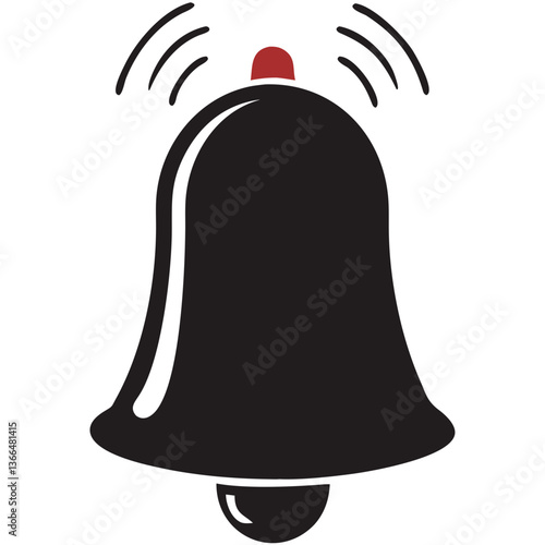 A ringing bell announces important news, a vital message echoing through time, in bold black and simple red accents.