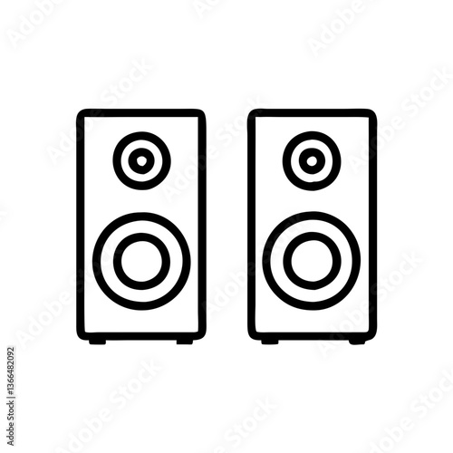 Stereo speakers ready to fill the room with vibrant music, a bold black line art design on a white background.