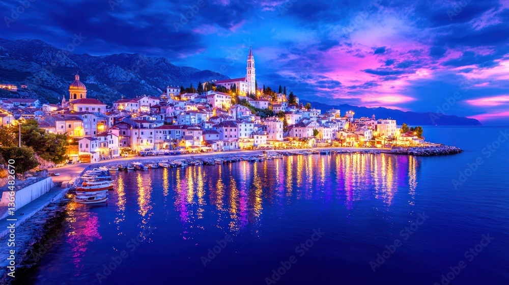 Fototapeta premium Breathtaking Sunset over Coastal Town