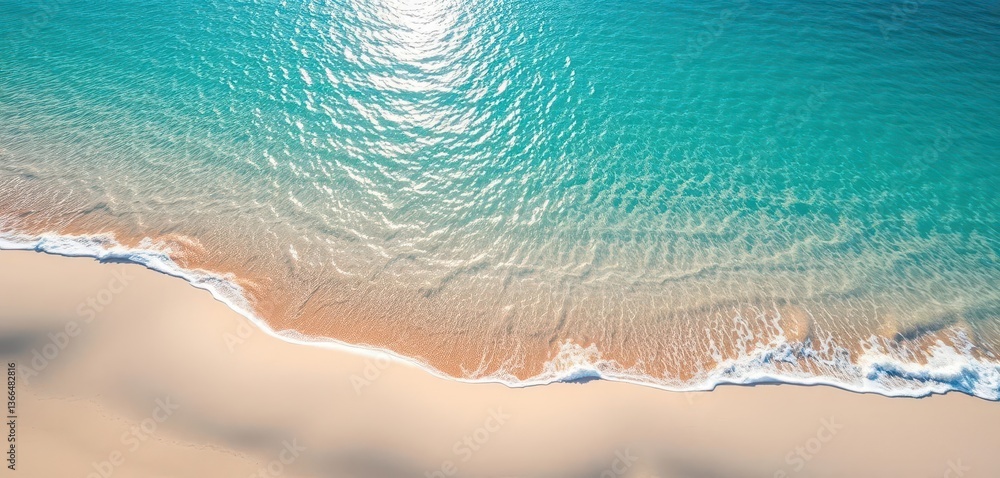 Obraz premium Sun-drenched beach, fine sand meets turquoise sea, sea, sun