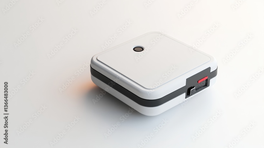 A modern white device sits on a clean reflective white surface A modern white device sits on a clean reflective white surface