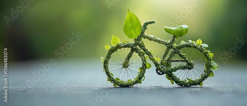 An eco friendly bike. bike shape made from a green leaf. sustainable travel