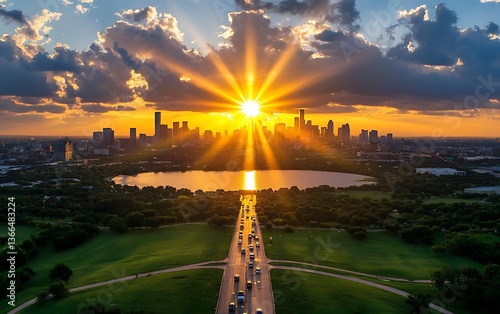 City Sunset Skyline Aerial