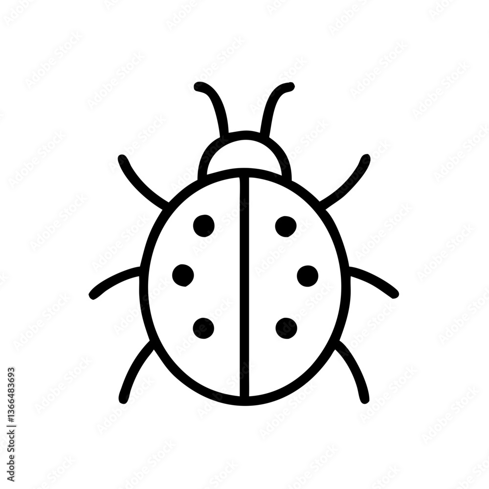 A charming ladybug icon, a cheerful symbol of nature's simple beauty, displayed in bold black lines against a plain white background. A charming ladybug icon, a cheerful symbol of nature's simple beauty, displayed in bold black lines against a plain white background.