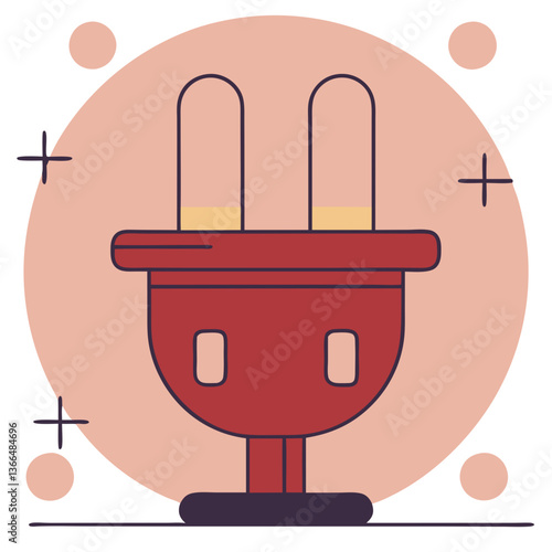 A playful red plug, happily plugged into life's energy, against a soft peach background with simple line art and subtle plus signs.