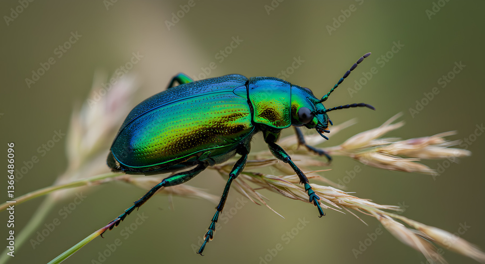 Iridescent Insect: A Close-Up Study of False Blister Beetle's Metallic Sheen Iridescent Insect: A Close-Up Study of False Blister Beetle's Metallic Sheen