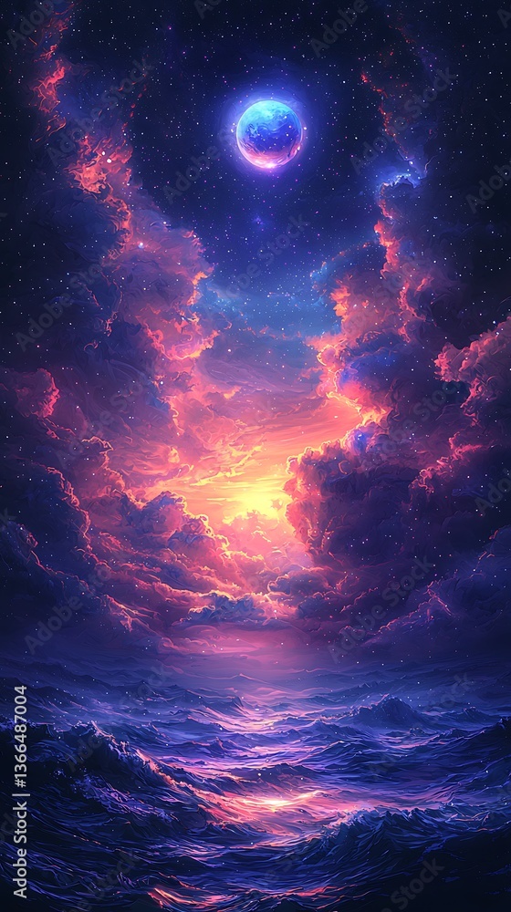 Surreal cosmic sea with blue planet high resolution photo Surreal cosmic sea with blue planet high resolution photo