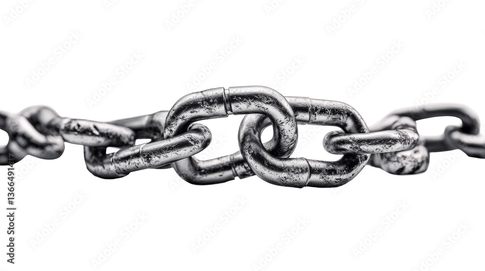 Obraz premium Metal Chain Links Interlocked, Steel Bonded, Silver Toned, cut out transparent