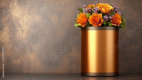 Wallpaper Mural Orange And Purple Flowers In A Copper Vase Against A Dark Textured Background Torontodigital.ca