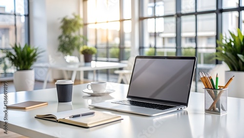 modern office interior with laptop