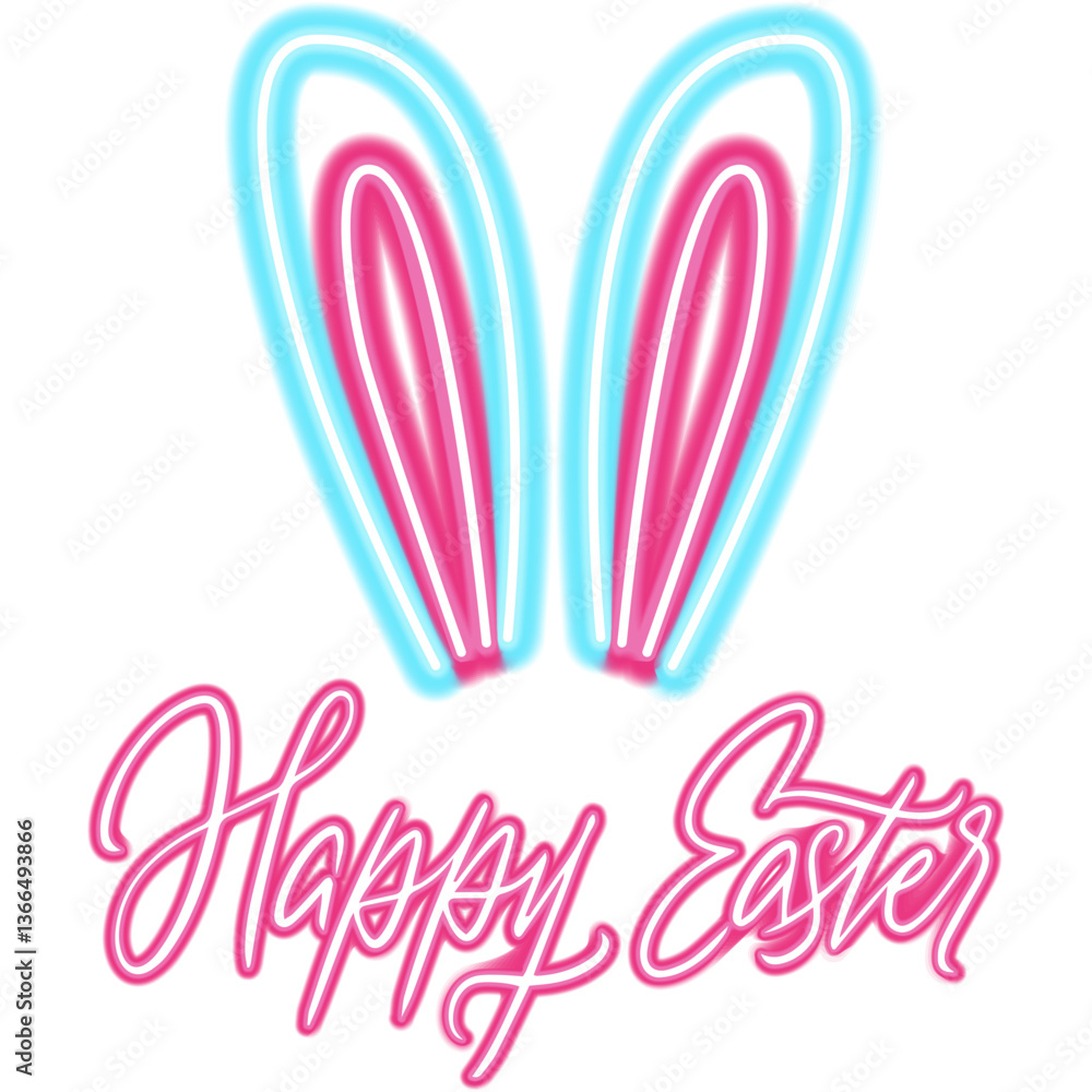 Happy Easter Rabbit Neon Label. Vector Illustration of Glowing Led Lamp Object. Seasonal Spring Greetings. Religious Traditional Christian Holiday. Happy Easter Rabbit Neon Label. Vector Illustration of Glowing Led Lamp Object. Seasonal Spring Greetings. Religious Traditional Christian Holiday.
