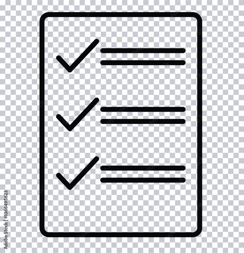 Vector check list icon on paper, vector checklist line icon. checklist icon on transparent background. Report outline sign. Vector check list icon on paper, vector checklist line icon. checklist icon on transparent background. Report outline sign.
