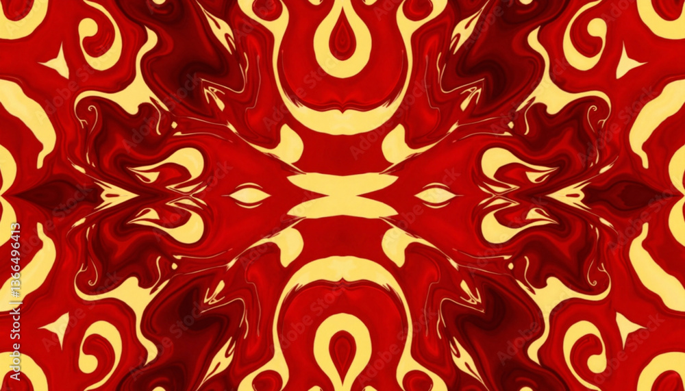 Naklejka premium Abstract red and yellow pattern with fluid shapes and lines, Golden Domes of Church, Day of Slavonic Script and Culture 