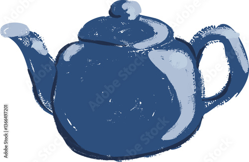 blue teapot painted with gouache