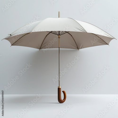 Elegant cream umbrella with a wooden handle, showcasing a minimalist design against a neutral background.