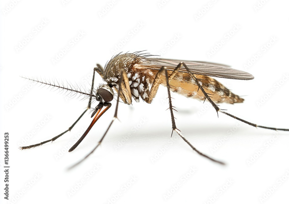 Mosquito Close-up on White Background Showing Detailed Wing and Leg Structure Mosquito Close-up on White Background Showing Detailed Wing and Leg Structure