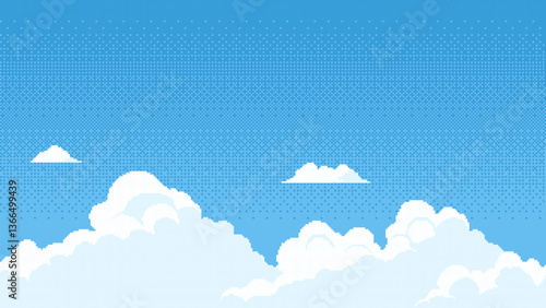 8-bit pixel art sky with clouds. 2D video game level background. blue sky. vector illustration. landscape, scroll arcade video game. pixelated 90s style. vector graphics.