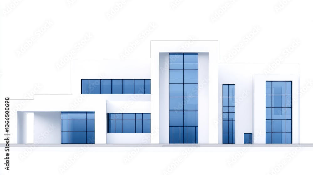 Modern Architectural Design: A Sleek White House with Blue Glass Facades Modern Architectural Design: A Sleek White House with Blue Glass Facades