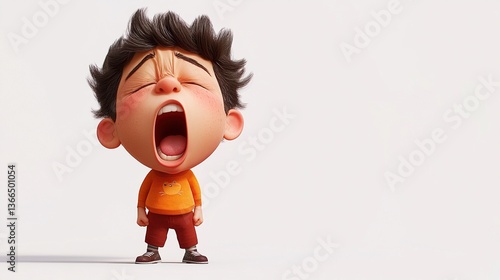 Yawning cartoon boy, 3D render.
