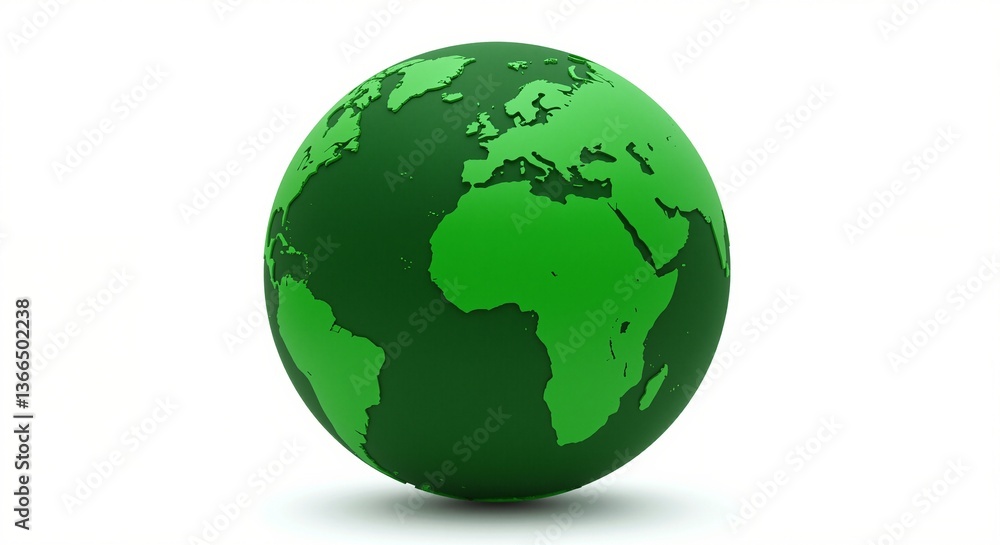 Green globe depicting Earth's continents with a vibrant design symbolizing environmental awareness, representing a celebration of nature's beauty in a minimalist style against a white background Green globe depicting Earth's continents with a vibrant design symbolizing environmental awareness, representing a celebration of nature's beauty in a minimalist style against a white background