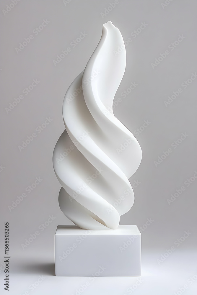 Elegant white swirling sculpture on a minimalist base Elegant white swirling sculpture on a minimalist base