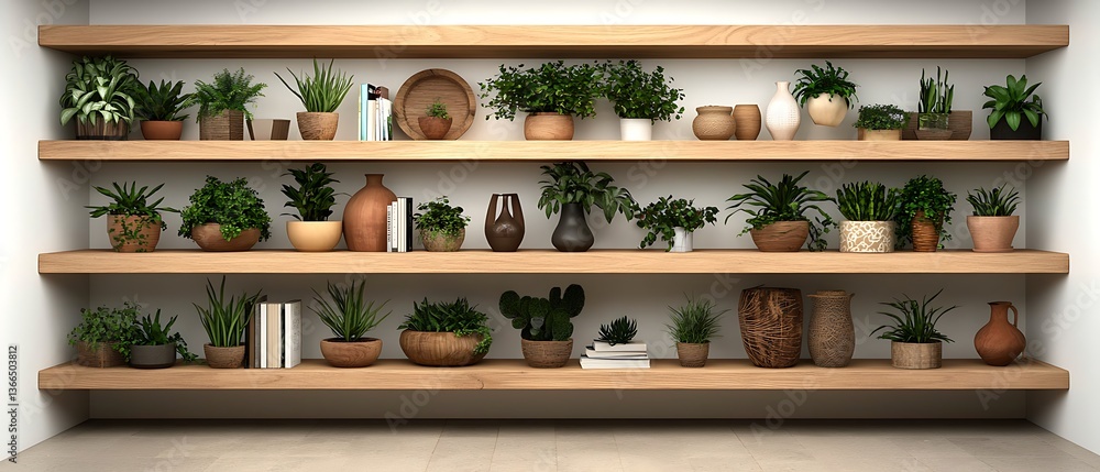 Wooden Shelves with Plants Wooden Shelves with Plants