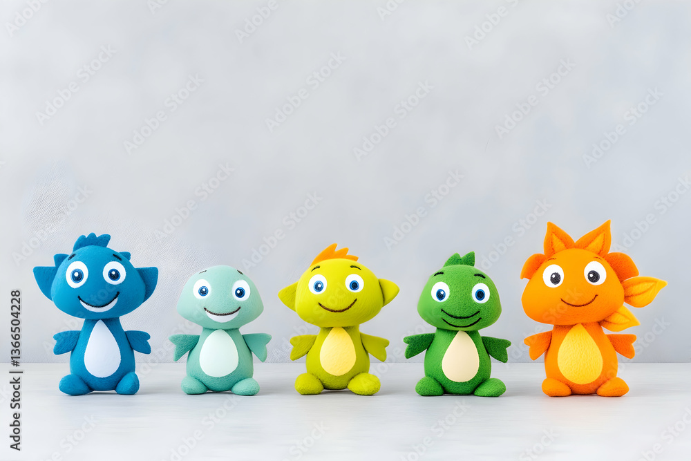 Fototapeta premium Five colorful, friendly clay creatures in a row