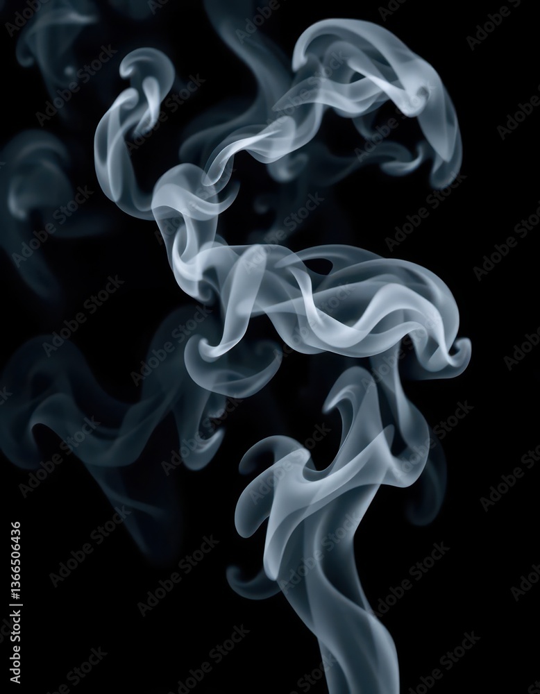 Fototapeta premium ethereal white smoke billows against stark black backdrop, graphic, element