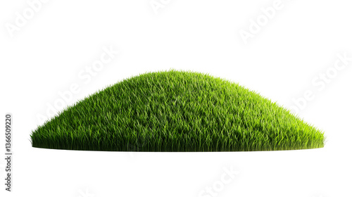 Lush mound of green grass with detailed texture, cut out transparent