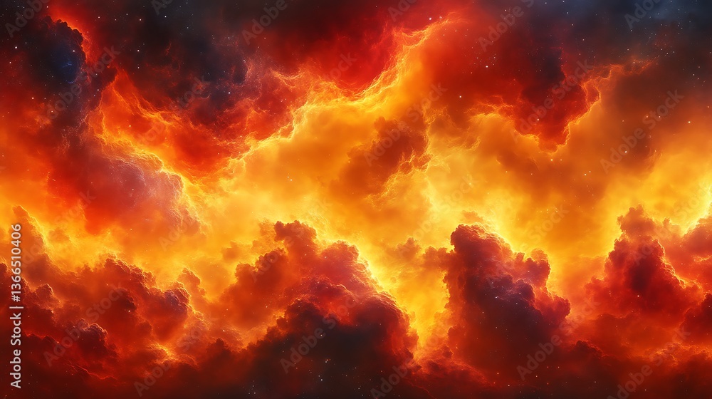 Obraz premium A vibrant illustration showcasing a fiery cosmic nebula in deep space