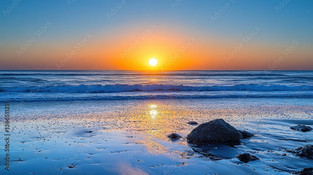 Obraz premium Sunset over the Coastal Waves