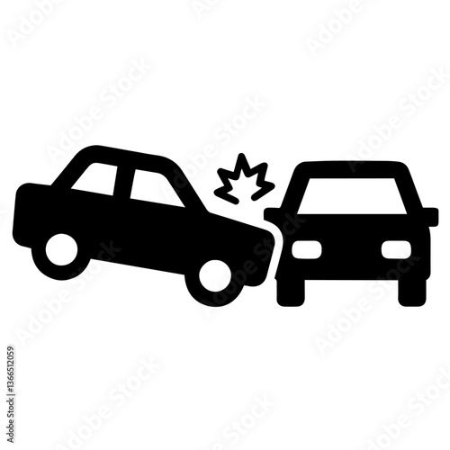 Two car silhouettes in collision, side and front view, explosion symbol between, accident , road safety awareness,car accident, crash, and collision