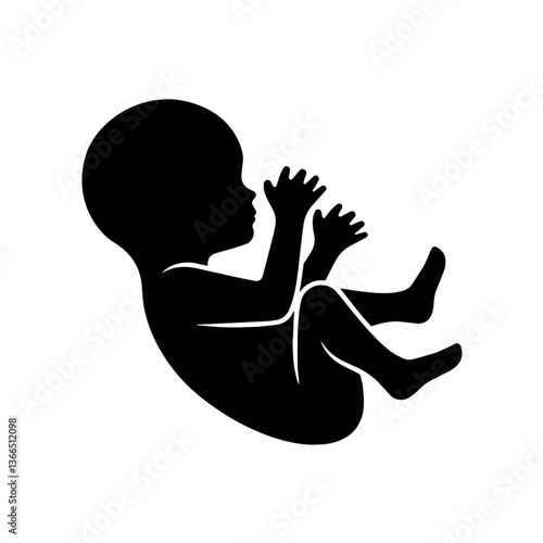  Silhouette of baby in mother’s womb, fetal profile, bent, curled arms, legs, prenatal life, motherhood, maternal health, ultrasound, pregnancy, prenatal development
