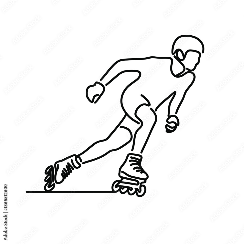 Fototapeta premium Roller skater in motion in a continuous line drawing style